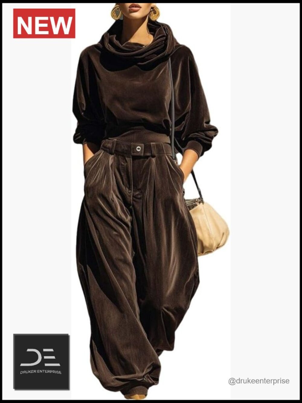 Velvet 2 Piece Set Cowl Neck Blouse Balloon Pants Going Out Outfit